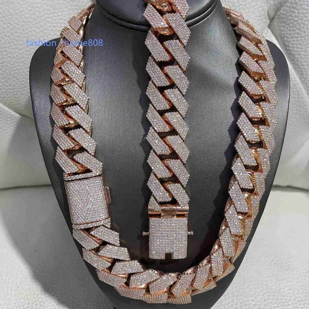 Hip Hop Rapper Cuban Chain 925 Silver 20mm Wide 3 Rows Vvs Moissanite Full Iced Out Cuban Link Chain Necklace Yellow/Silver/Rose gold