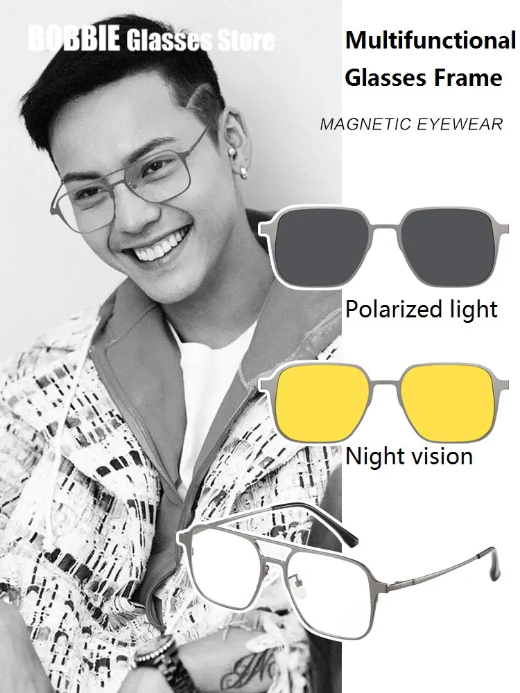 Fashion Sunglasses Frames Fashion Multifunctional Sunglasses Polarizing Sun Glasses Square Frame With Clip Polarized Night Vision Prescription Optics 230923