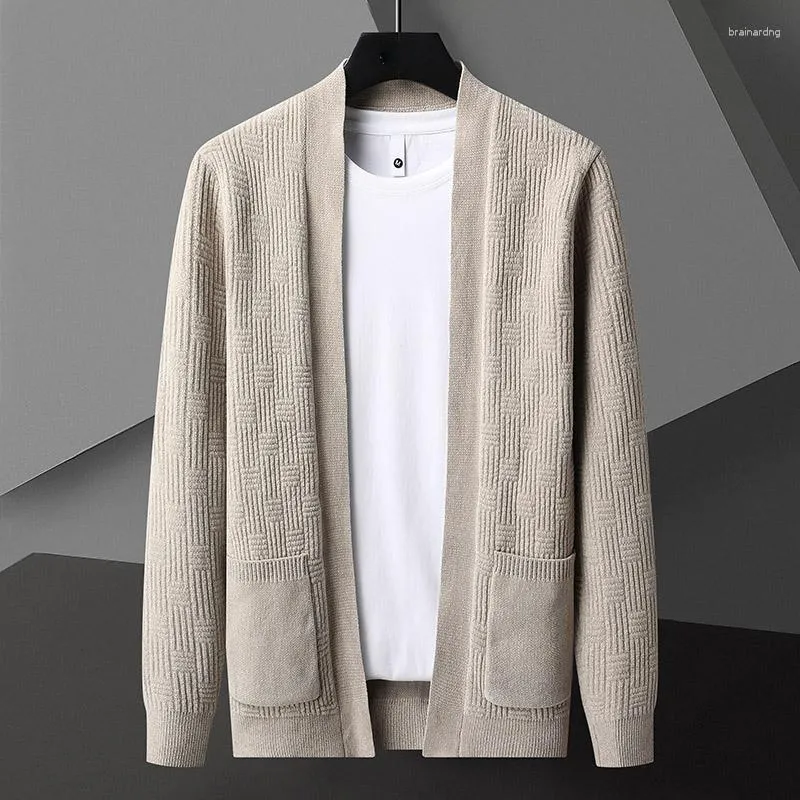 Maglioni da uomo Cardigan lavorato a maglia jacquard in tinta unita di marca di fascia alta Primavera e autunno Cappotto maglione scialle moda casual coreano