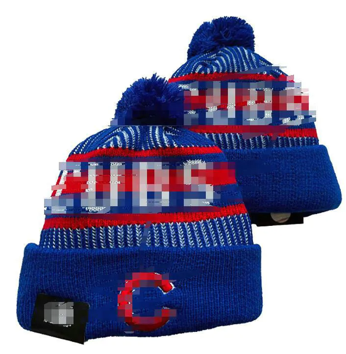 Casquettes pour hommes Chapeaux Toutes les 32 équipes Tricoté à revers Pom CUBS Bonnets rayés en laine chaude USA College Sport Bonnet en tricot Hockey Chicago Bonnet pour femme