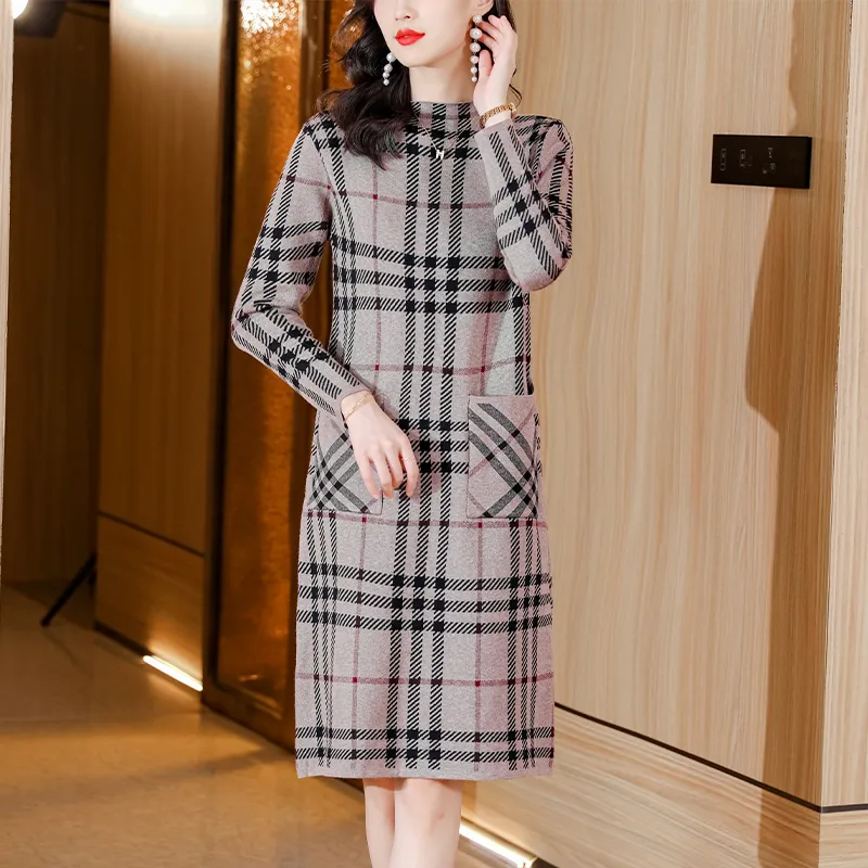Autumn Winter Classic Graphic Sweaters Dress 2023 Women Elegant and Youth Vacation Knitted jumper Dresses Long Sleeve Office Lady Slim Sweet Cute Casual Midi Frocks