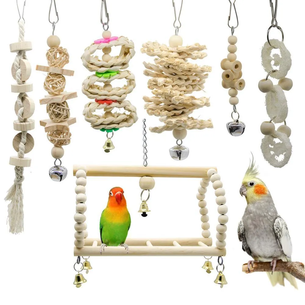 Andra fågelförsörjningar 7st Toys Cockatiel Parrot och tillbehör abborre primärfärg Parkiet Speelgoed Jouet Perroquet 230923