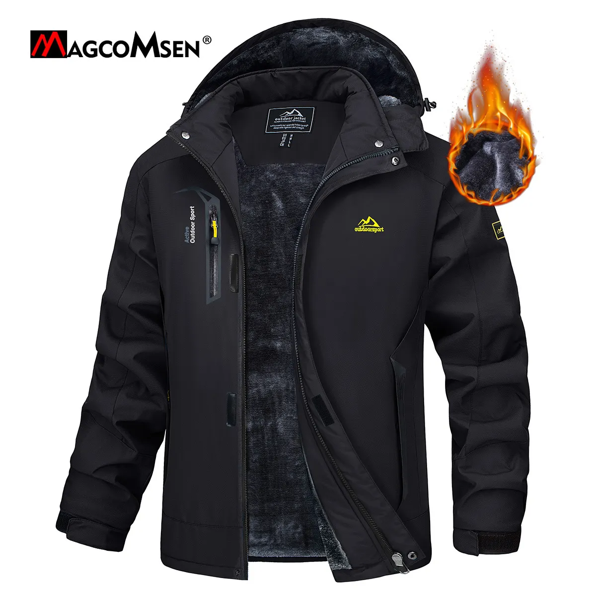 Mens Down Parkas MAGCOMSEN Snow Jacket Winter Thicken Fleece Warm With Pockets Zipup Jackets Waterproof Ski Windproof Hooded Coats 230923