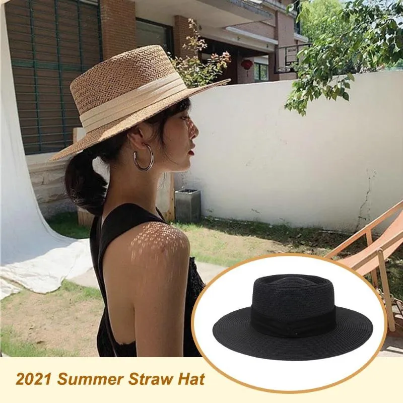 Breda randen hattar sommarstrån hatt solskydd utomhus vandring picknick rese strand mode topp plattflickor