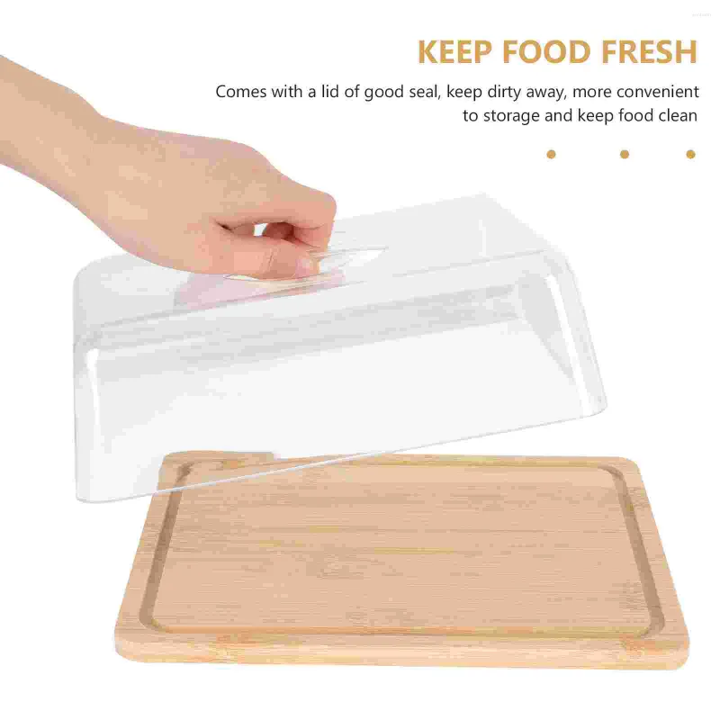 Servis uppsättningar Snack Box lock Plastbehållare bambu smör maträtt kyl roligt kylskåp bondgård stor hållare räknare