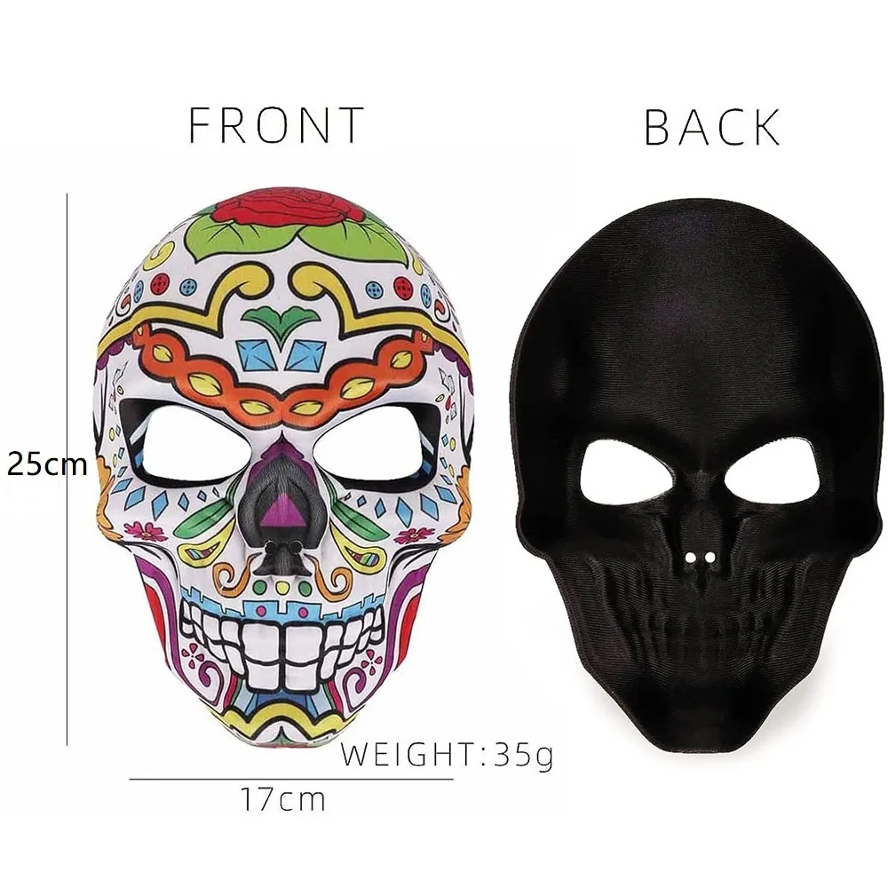 Lot De 2 Masques Demi-visage Jour Des Morts - Motif Crâne Avec Fleurs - Pour Cosplay, Halloween, Fêtes - Plastique Durable, Confortable
