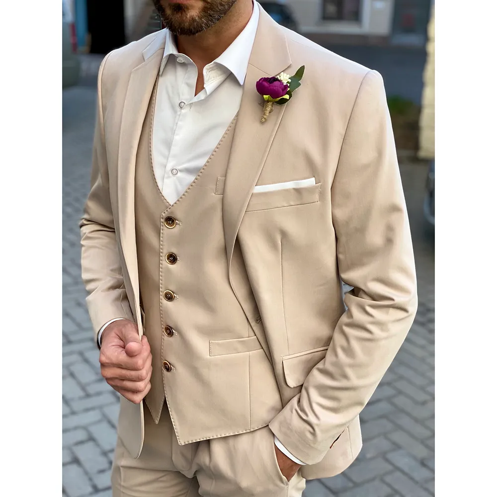 Męskie garnitury Blazers Rekretowe mężczyzn Terno Summer Champagne Prom Outfits Single Bered Notched Lapel 3 -Part Curting Pants Elegancki kostium 230923