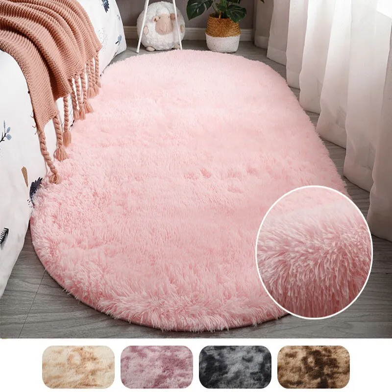 Carpets Large Size Oval Plush Rug Fluffy Home Decor Bedside Thick Tie Dye Living Room Bedroom Multi Color Available 230923