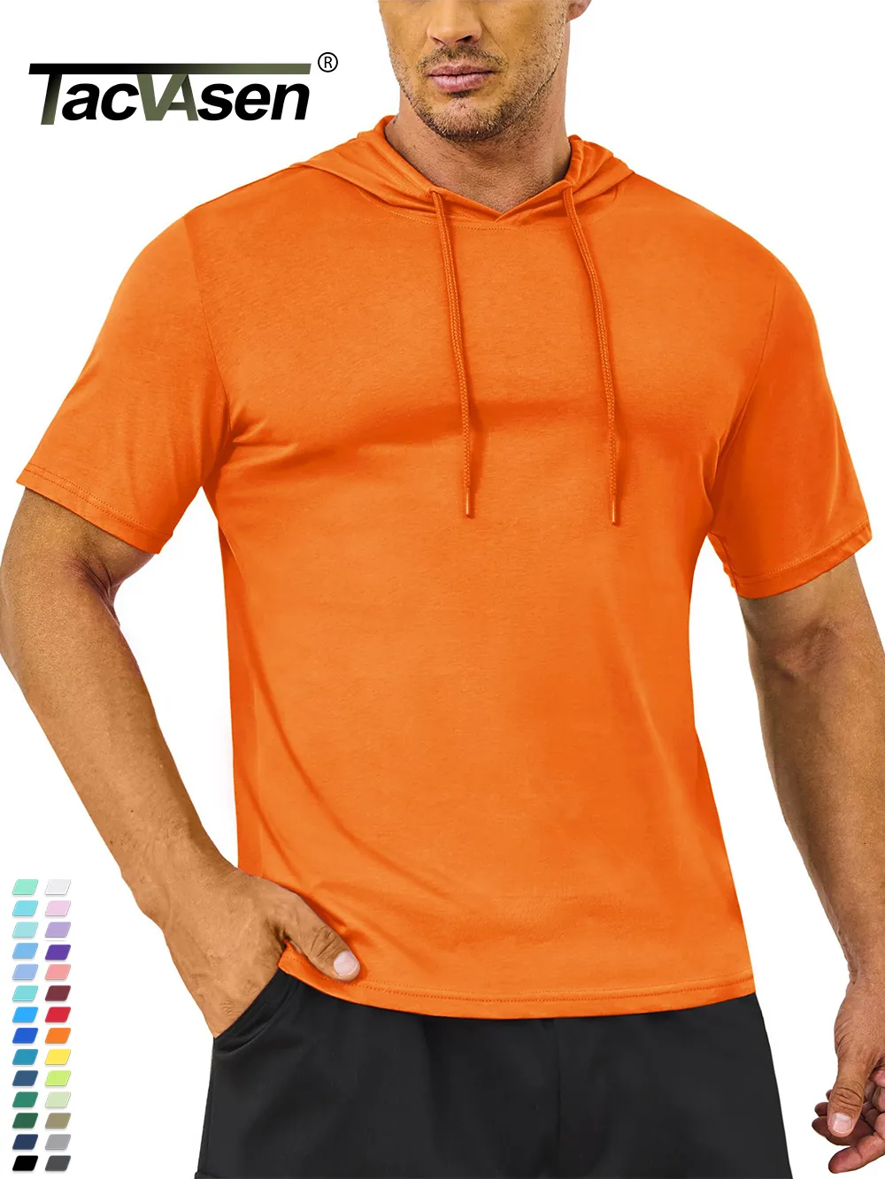 Herrtröjor tröjor Tacvasen Summer Cotton Hoodie Tshirts Mens Kort ärm Huvtröjor Lätt Pullover Casual Sports Tops 230923