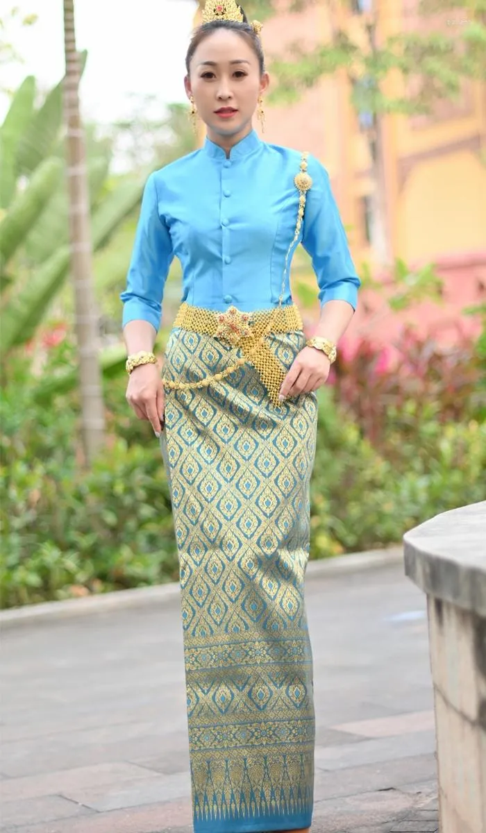 Etnische kleding Thailand traditioneel voor dames opstaande kraag toprok Thaise sytle clubhuis restaurant Greeter kleding jurk