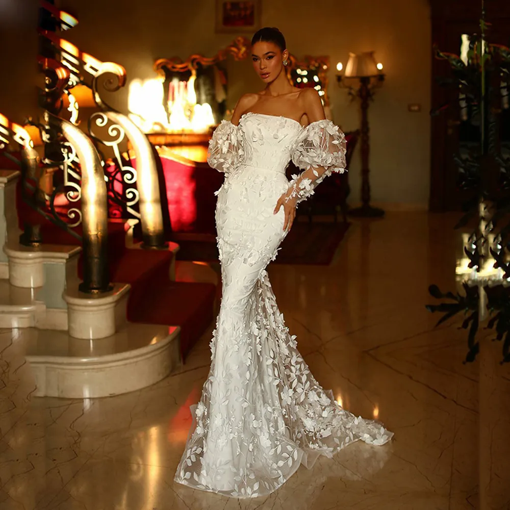 lace applique mermaid strapless wedding dress Lace Applique Mermaid Strapless Wedding Dress