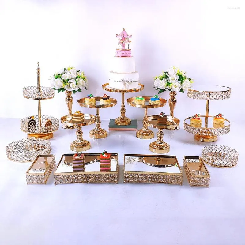 Juego de 6 soportes para tartas, soportes de metal dorado para tartas para  fiestas, juego de mesa de postres, soporte de pedestal redondo de 3 tamaños
