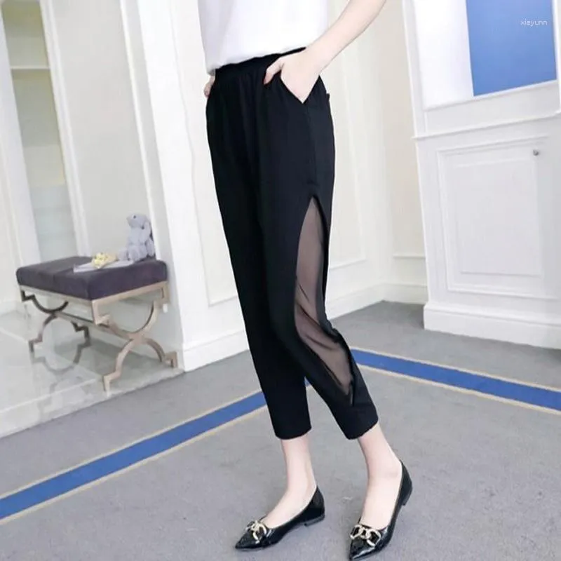 Pantaloni da donna 2023 Moda estiva Pizzo a vita alta Scava fuori Sottile Protezione solare Allentato Rilassato Oversize Nove punti Harlan