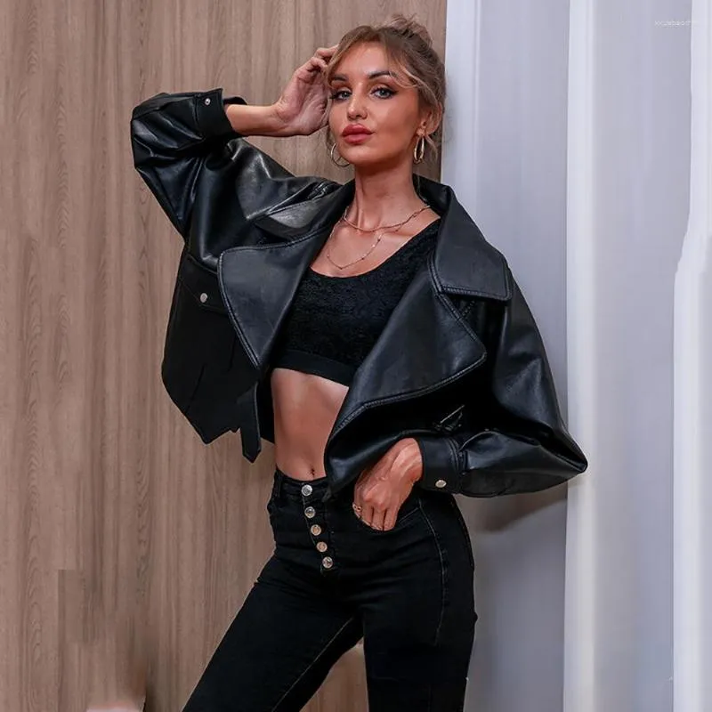 Women's Jackets Women Jacket Leather Short Lapel PU Coat Over Size For Fashion 2023 Spring Autumn Loose Streetwear Basic Clothes