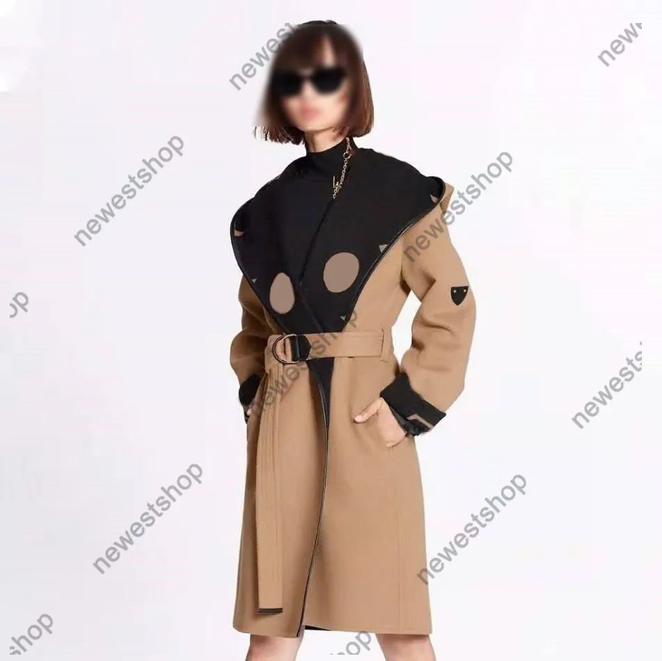 24SS Autumn Womens Wool Overcoat Designer Coats Women Jacket Klassiskt Big Flower Print Ullmaterial Huven kappa Coat Lady Long Trench Coat