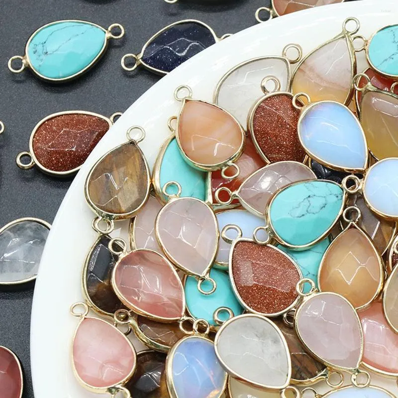 Charms Natural Stone Opal Agate Blue Turquoise Water Drop Shape Pendant Connector For Jewelry Making Necklace Earring Gift Women