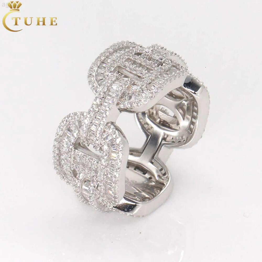 Testeur de diamant Vvs, Baguette Moissanite, bague cubaine personnalisée en argent Sterling 925, diamant cultivé en laboratoire, bijoux Hip Hop glacés