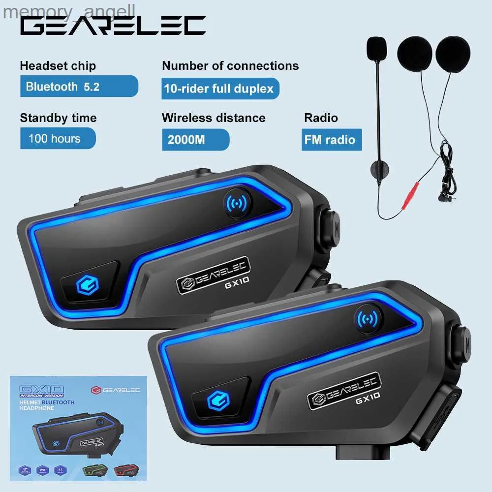 Walkie Talkie Gearelec GX10 Motorcycle Intercom Casco auriculares Bluetooth 10 Riders 2km Moto Communicator Interphone FM Música Compartir PK B4FM-X HKD230925