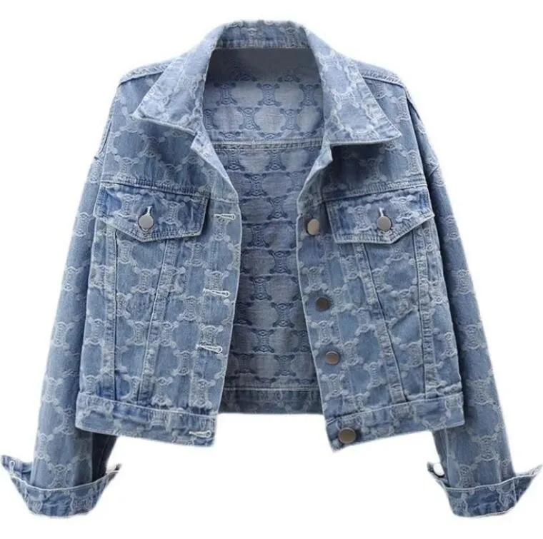 Giacca firmata da donna a maniche lunghe con collo bavero Jeans Giacche Cappotto da donna in denim 1m7cg SKDH AGWY