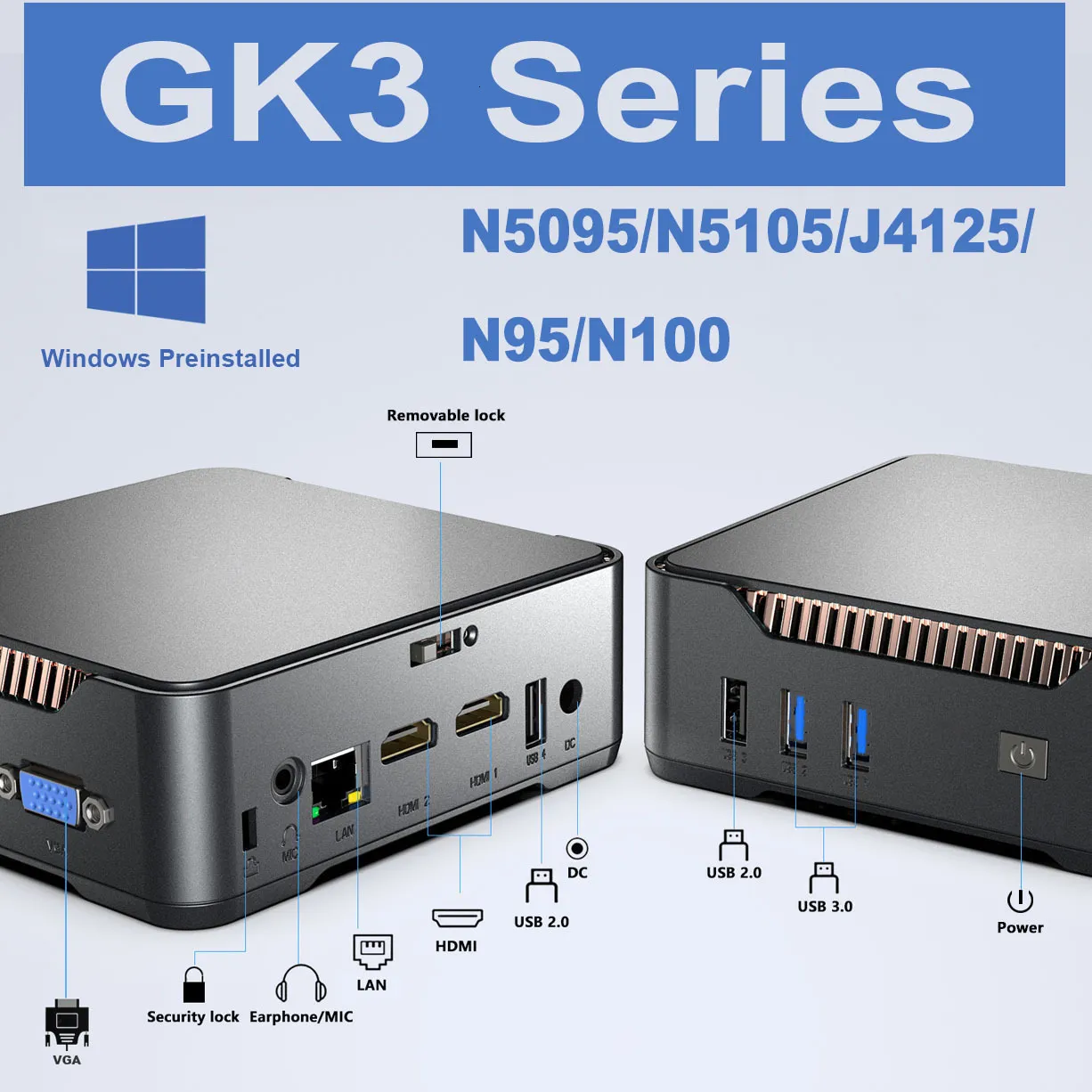 MINI PCS GK3V PRO N5105/N5095/J4125プラスN95/N100 Windows 11 Pro 