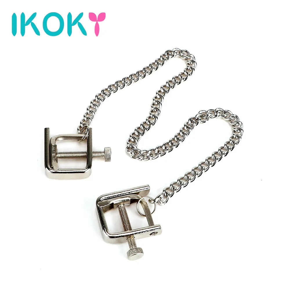 Adult Toys IKOKY Stainless Steel Nipple Clamps Games Sex for Couple Metal Chain Breast Clips Erotic Stimulator 230925