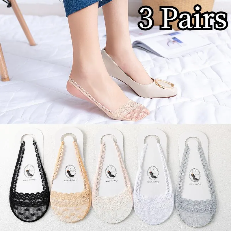 Women Socks 3 Pairs Womens Summer Autumn Lace Girl Boat Ultrathin Invisible Breathable Sexy Lady Sock Cotton Meias Sox