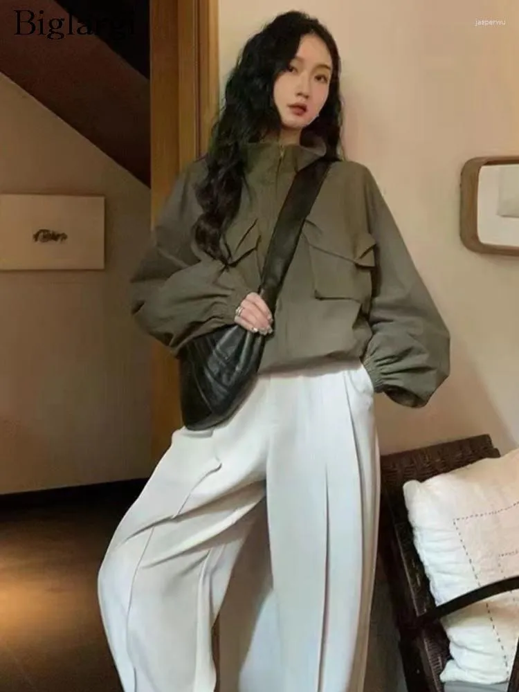 Kadın Ceketleri Sonbahar Uzun Kollu Ceket Ceket Kadın Kore Stil Gündelik Gevşek Bayanlar Kırpılmış Moda Pileli Kadın Katlar 2023