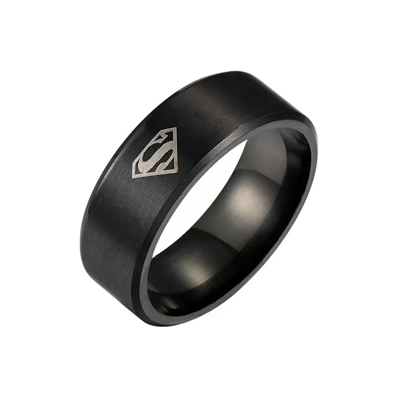 NUOVO anello in acciaio inossidabile con simbolo di Superman da uomo in titanio nero oro argento moda