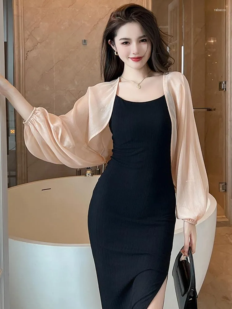 Women's Jackets 2023 Elegant Chic Sunscreen Tops Summer Thin Cardigan Coat Light Long Sleeve Back Slit Outwear Sheer Loose