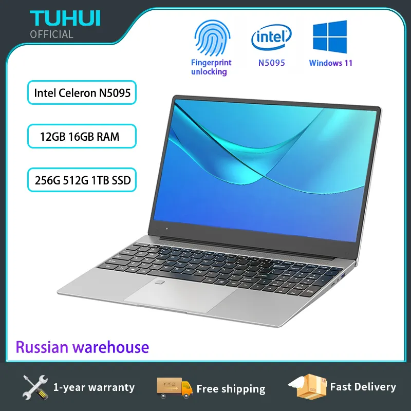 Monitor TUHUI Laptop da 15,6 pollici Intel Celeron N5095 Laptop da gioco DDR4 16G RAM 512G 1TB SSD Notebook Windows 11 con sblocco delle impronte digitali 230925