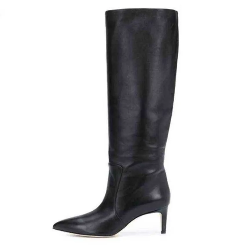 HBP Bota Ocidental Moda Joelho Alto Mulheres Microfibra Salto Fino Longo Sexy Pointed Toe Outono Inverno 220805