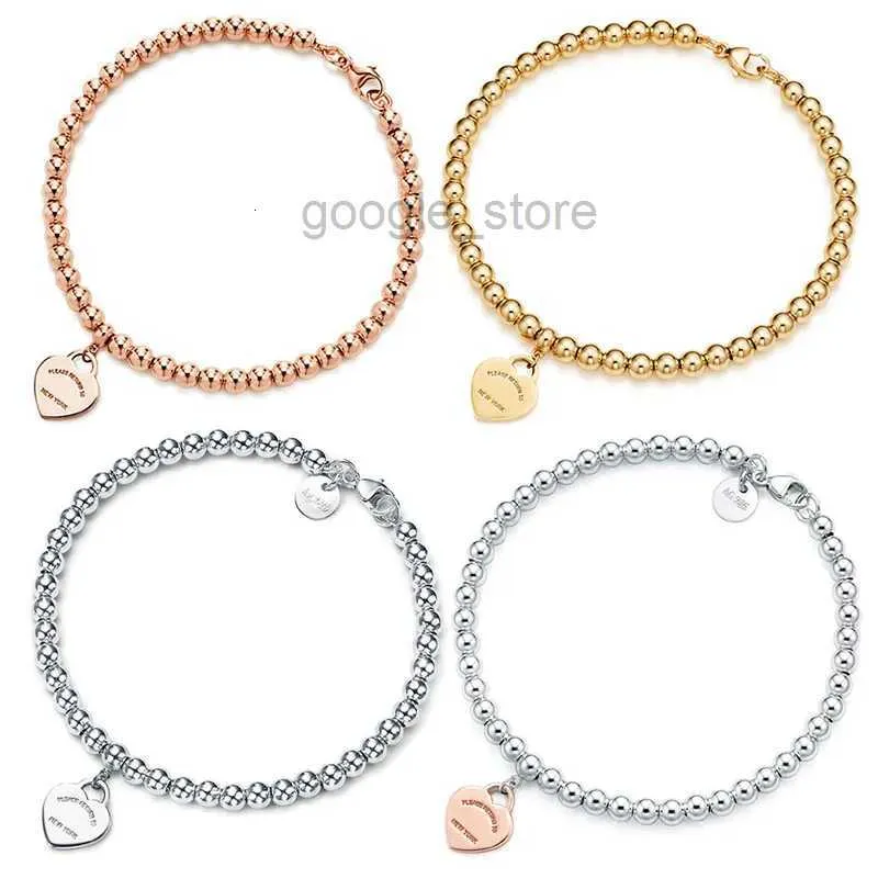 Tiff 100% 925 Zilver 4mm Ronde Kraal Liefde Hartvormige Armband Vrouwelijke Verdikte Bodem Plating Vriendin Souvenir Mode Charme sieraden Tiffanies52mo