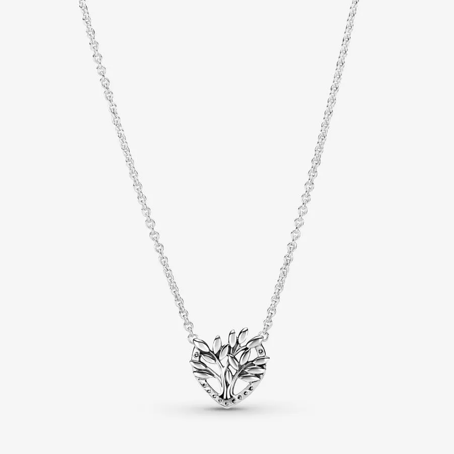 Pan Dora Heart Family Tree Collier Necklace Authentic 925 Sterling Silver With Clear Cubic Zirconia DIY Fine Jewelry Necklace 399261C01-50