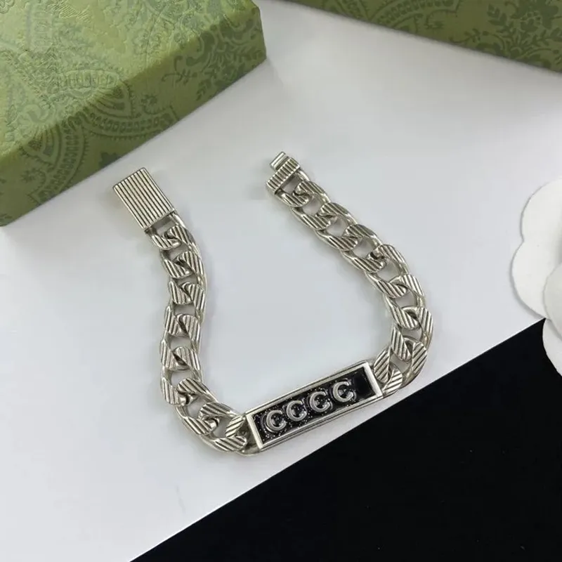 Mens Chain Bracelet Silver Necklace Designer Jewelry Sets Thick Chains Link Enamel Pendant Necklaces Hip Hop Love Bracelets with Box D-5