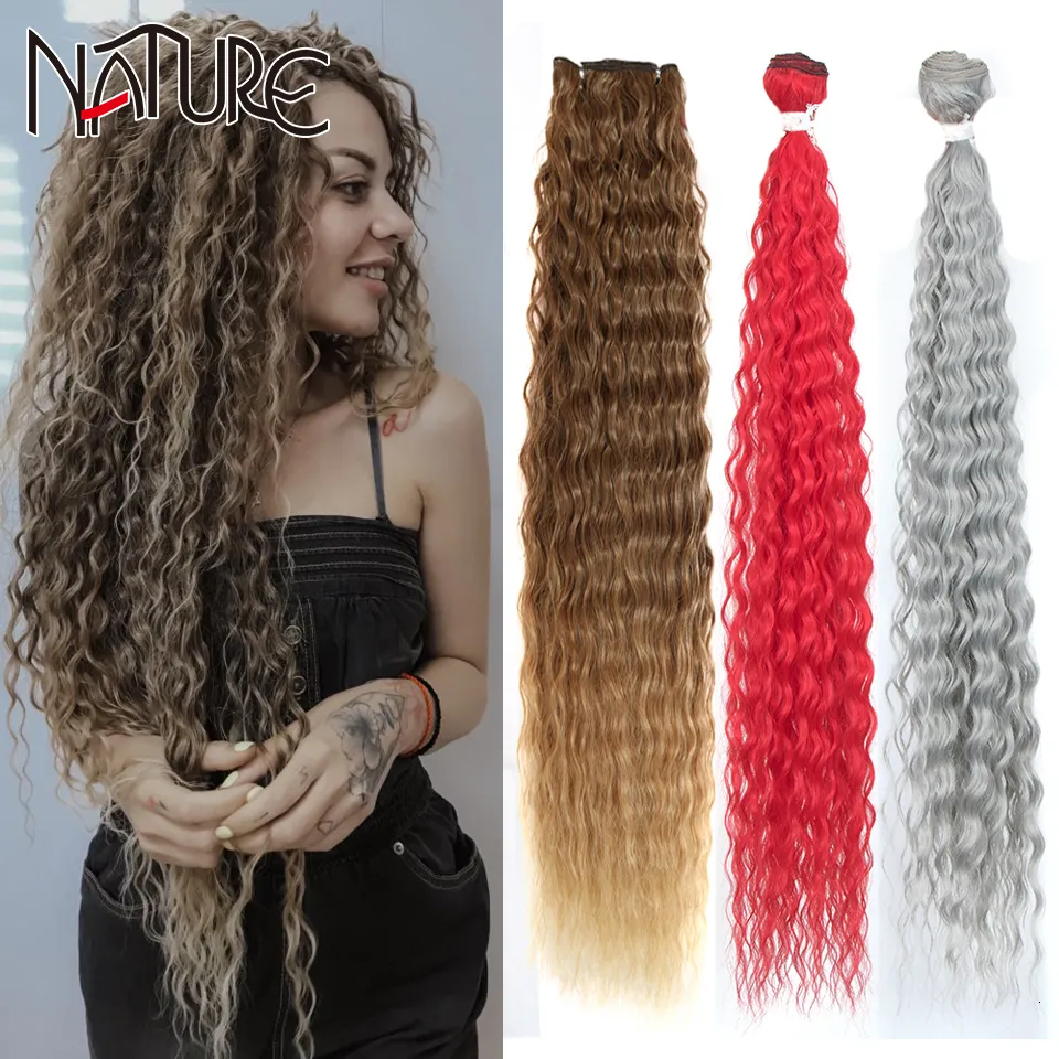 Cheveux humains en vrac Nature lâche vague profonde cheveux Bundles 28-32 pouces haute température fibre rouge super cheveux longs synthétiques crépus bouclés extensions de cheveux 230925