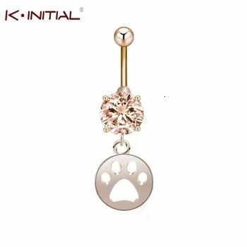 Kinitial 1Pcs Cute Piercing Navel Surgical Zircon Belly Button Rings Navel Jewelry Dog Cat Paw Dangle Body Piercing Ring Men