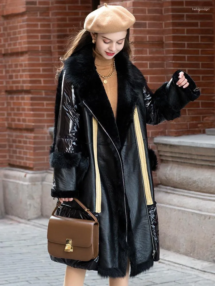 Women's Fur Patty Winter Trend Fashion Mid Length Down Coat Casual Sheep 265K