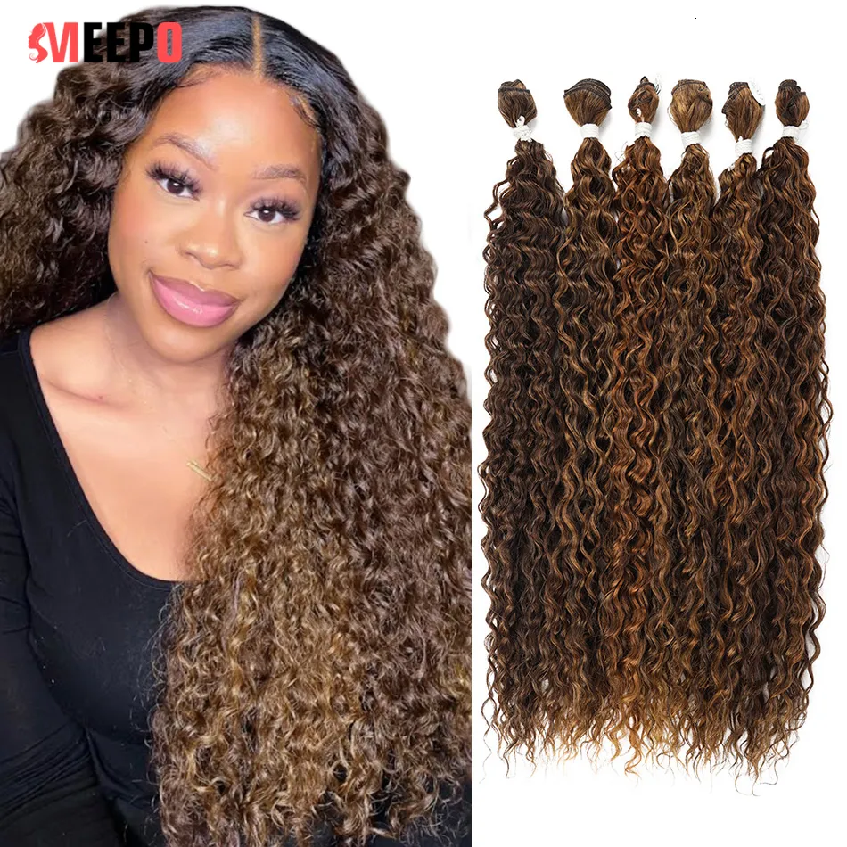 Bulks van echt haar Meepo Synthetisch geweven haarbundels Krullend Biologisch haar 65-80CM Superlang Natuurlijk haarextensions voor vrouwen Ombre Honingblond 230925