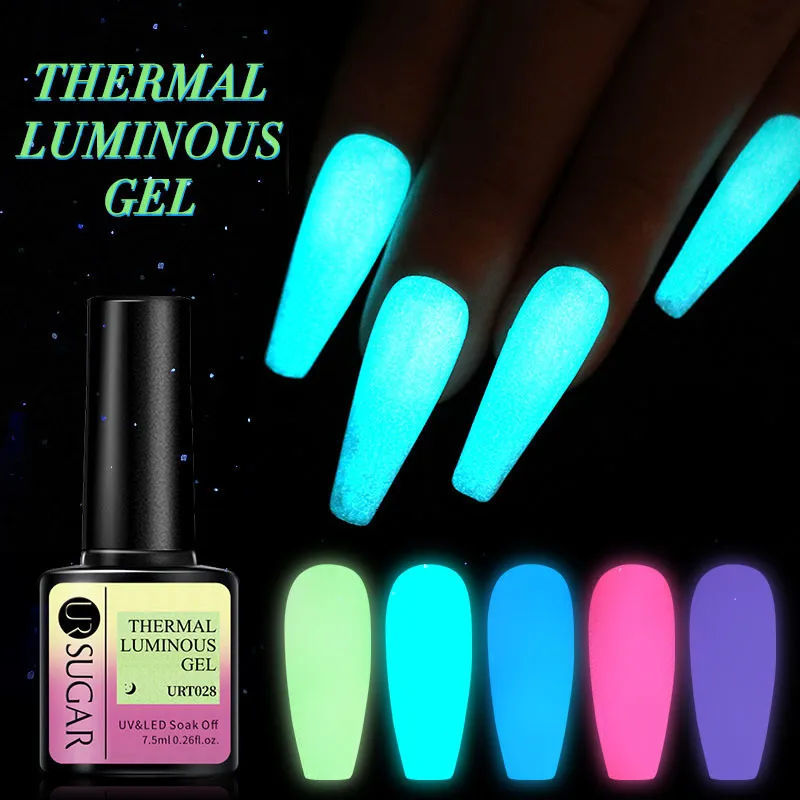 Nail Polish UR SUGAR 7.5ml Blue Luminous Thermal Gel Color Change Gel Soak Off UV Gel Fluorescent Neon UV Nails Gel 230923