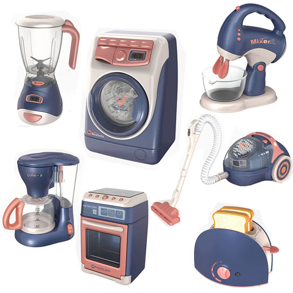 Kitchens Play Food Children's Kitchen Toys Mini Simulation Household Appliance Set Washing Machine Vacuum Cleaner Oven Kids Pretend House Toy 230925