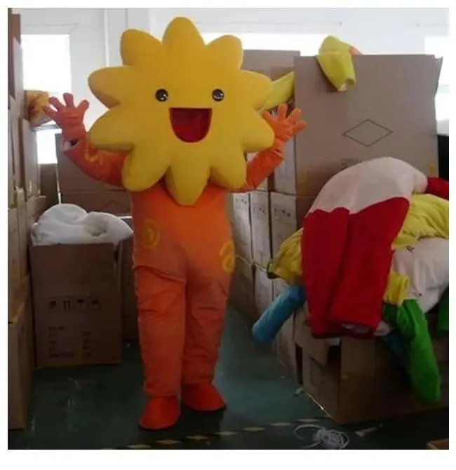 Costume da mascotte di girasole di simulazione di Halloween, spettacolo di scena, costume da bambola di cartone animato, costume da bambola