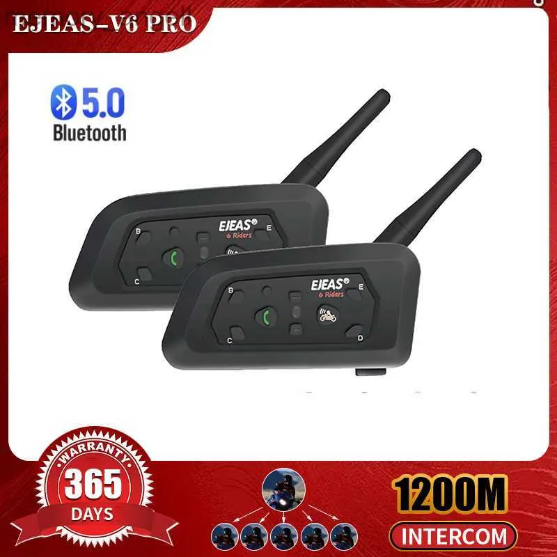 Walkie Talkie ejeas V6 Pro Helmet Intercom Headset Motorcycle Bluetooth 1200m Interphoneコミュニケーター6人のライダー用フルデュプレックス防水IP65 HKD230925