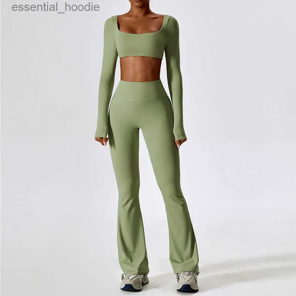 Women's Tracksuits Yoga Set 2PCS Seamless Women Sportswear Workout Clothes Athletic Wear Gym Legging Fitness Bra Crop Top Long Sleeve Sports Suits L230925