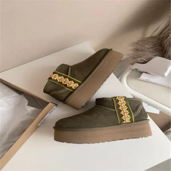 5 cm Sola Botas de Neve Australianas Clássicas Ultra Mini Bota plataforma Sola Grossa Mini Tecido Estilo Étnico Moda Retro Couro WGG Interior Pele Quente Inverno EUA