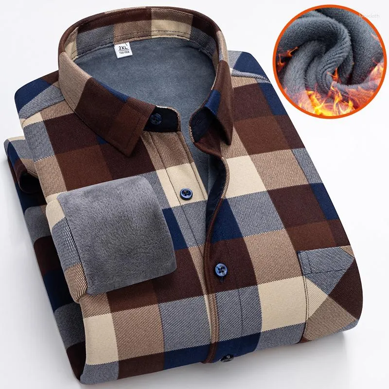 Casual overhemden voor heren Heren Winterfleece Heren met lange mouwen Plaid Goede kwaliteit Man Dikker Warm Slim Fit Maat L-5XL