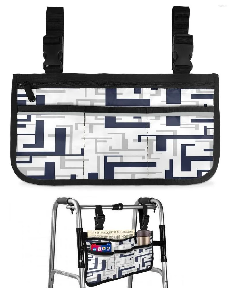 Opbergtassen Moderne Kunst Geometrisch Blauw Grijs Wit Rolstoeltas Met Zakken Armsteun Zijkant Elektrische Scooter Loopframe Tas