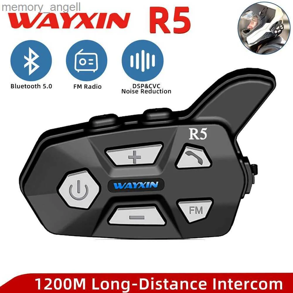 Walkie Talkie Wayxin Helmet Headsets R5 1PCS Motocykl Intercom FM Radio Komunikacja Interkhone InterComphador Moto Waterproof 2 Riders HKD230925
