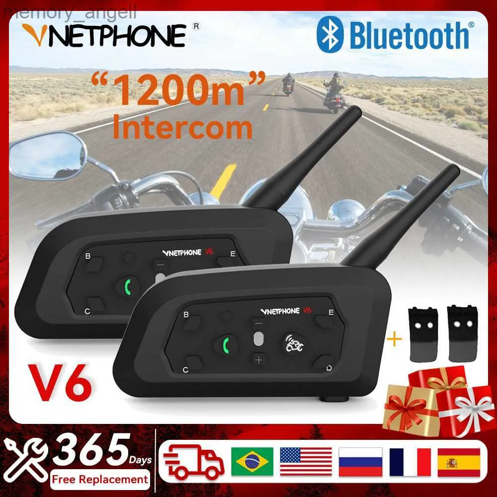 Walkie Talkie VNetPhone V6 Motorcycle Intercom Bluetooth5.0ヘルメットヘッドセットウォータープルーフ6ライダー1200mコミュニケーター8​​50MAH耳インターフォンV6 Pro HKD230925