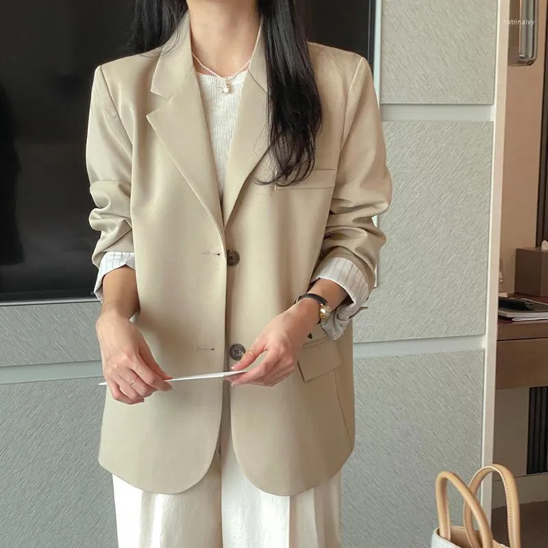 Ternos femininos coreia do sul chique outono vintage temperamento terno colarinho fileira única duas fivelas solto casual jaqueta de manga comprida