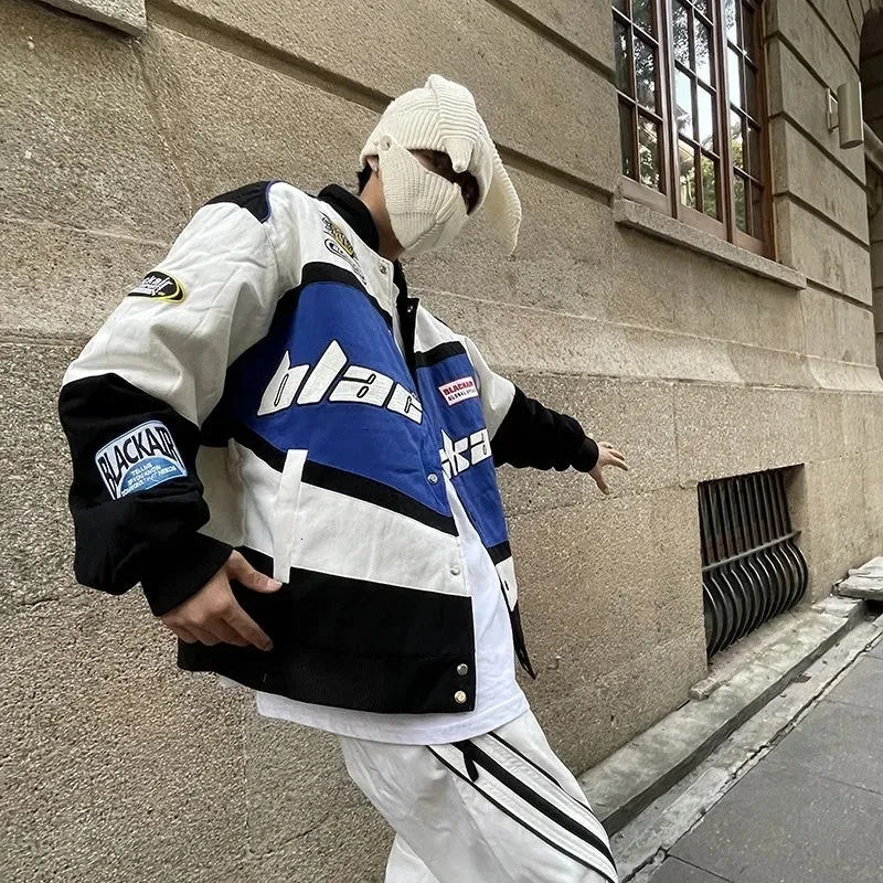 Giacche da uomo Stile americano Stampa Lettere Giacca da corsa Primavera Autunno Coppia allentata Capispalla Streetwear Y2k Moda Uomo Abbigliamento 230923